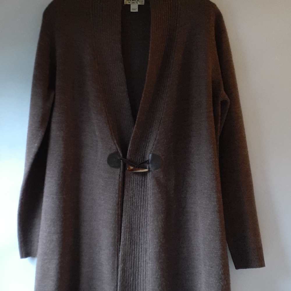 ONE WORLD Brown Sweater Jacket Tusk Hook Size Medium